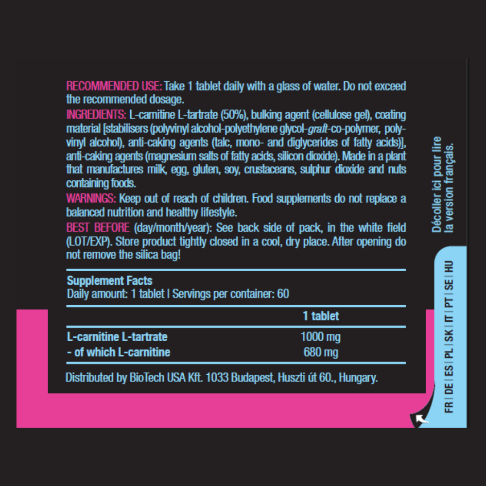 BiotechUsA L-Carnitine (Karnitin) 1000 mg - 60 tablet - Galeri