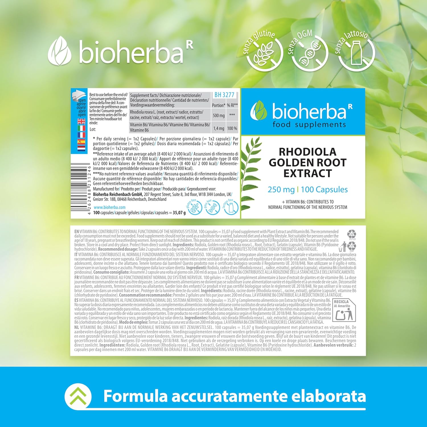 Bioherba Rhodiola Rosea With Vitamin B6 Stress Relief Mental Nervous 100 Caps - Galeri