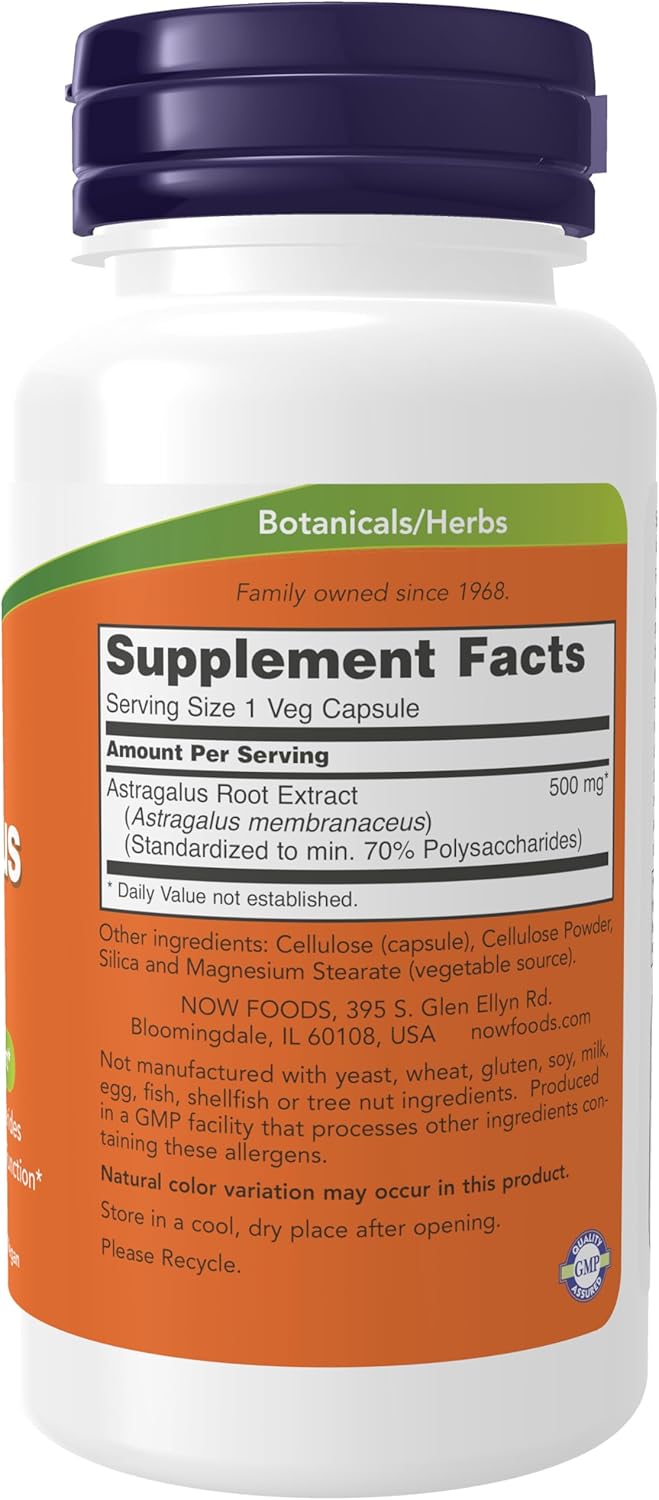 NOW Foods Immune Support Supplements, Astragalus Extract 500 mg 90 Veg Capsules - Galeri