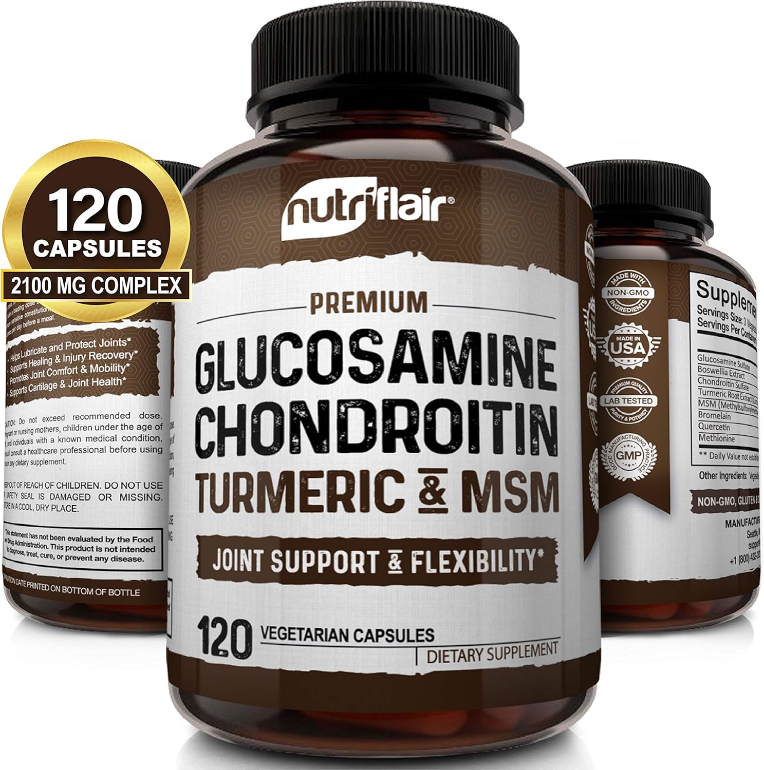 NutriFlair Glucosamine Chondroitin Turmeric MSM Boswellia - Joint Pain Relief 120 Caps - Galeri