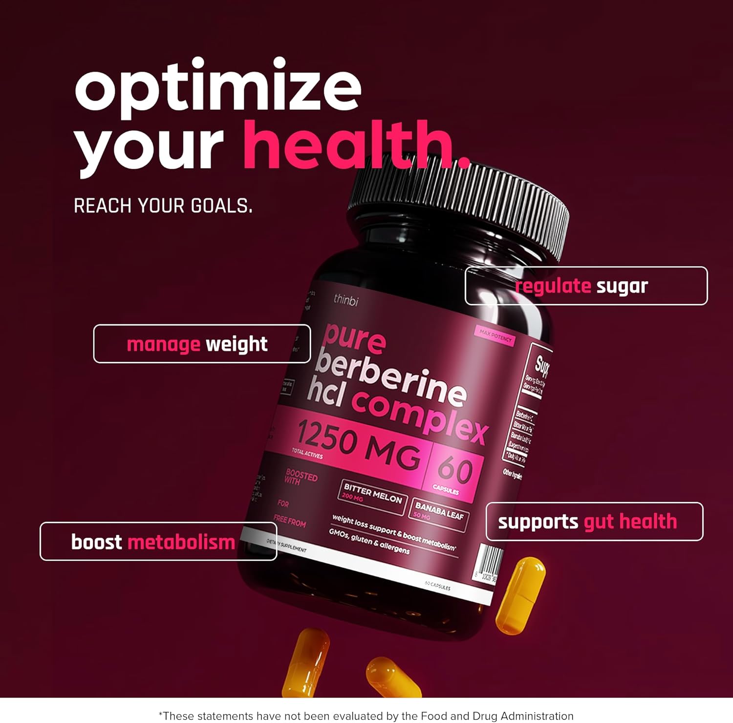 Artnaturals Berberine 1250mg for Weight Management with Bitter Melon and Banaba Leaf - HCl from Barberry Extract 60 Caps - Galeri