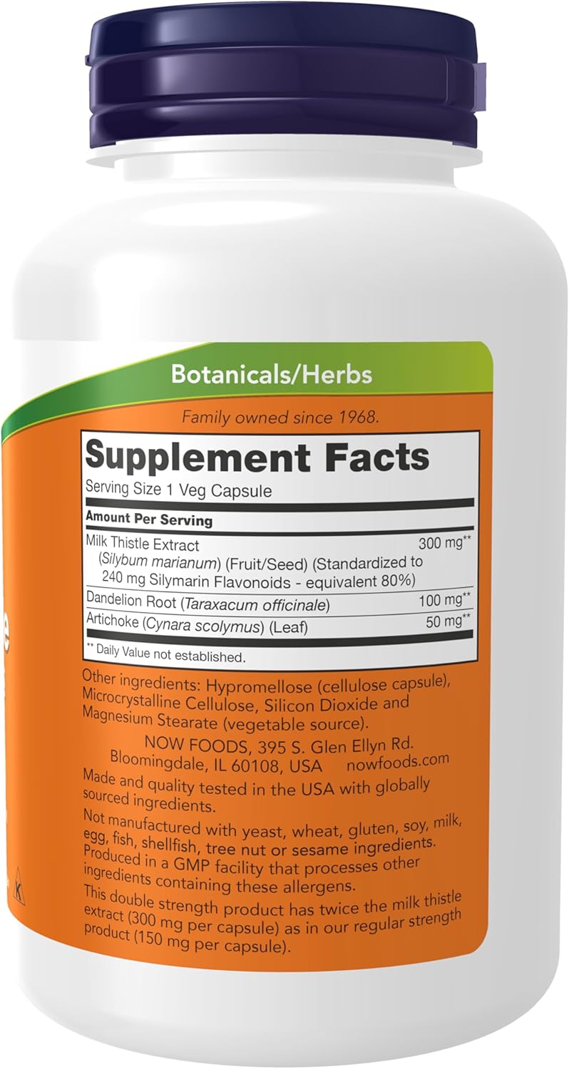 NOW Foods Silymarin Milk Thistle Extract 300 mg with Artichoke and Dandelion, Double Strength, Supports Liver Function 200 Veg Caps - Galeri