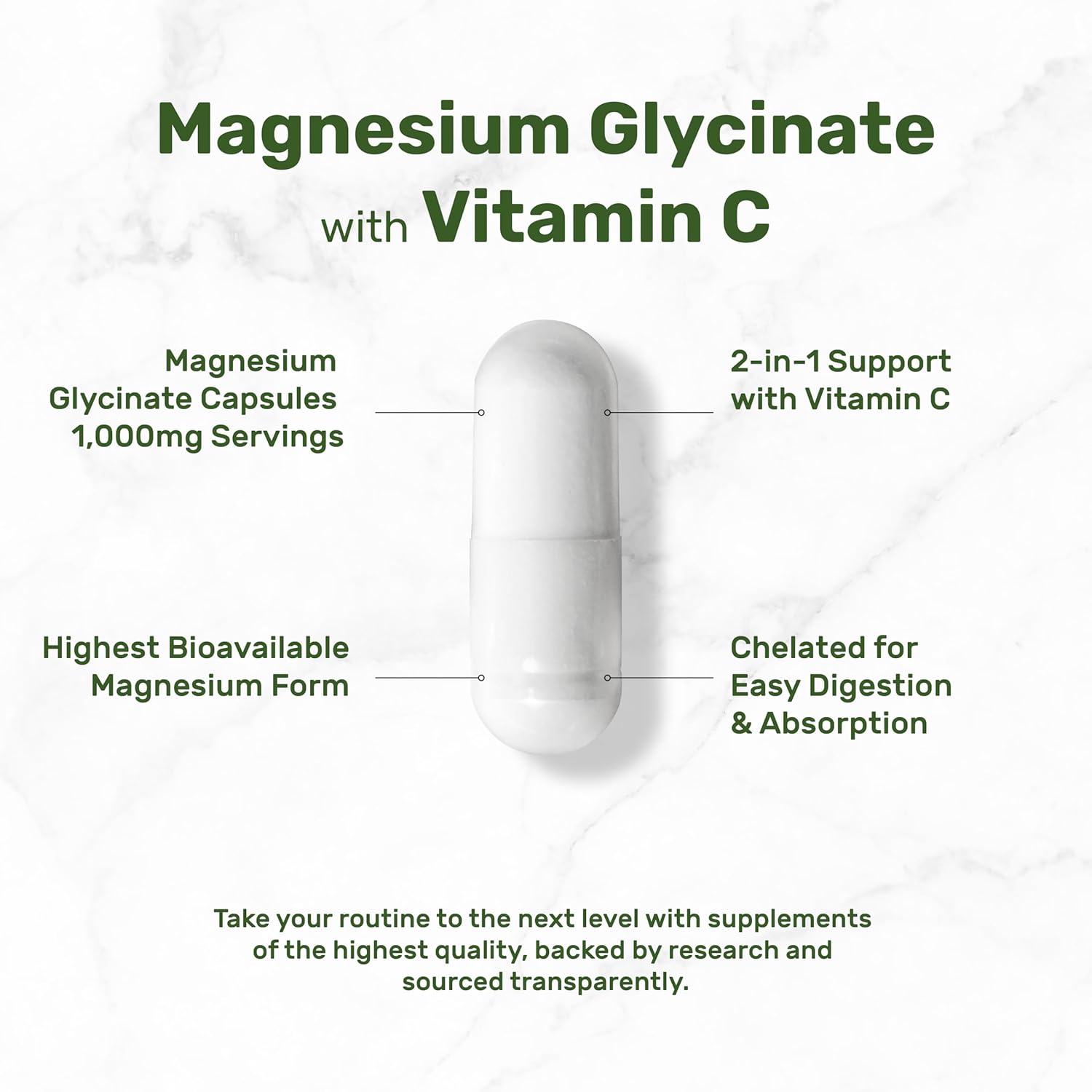 Deal Supplement Magnesium Magnezyum Glycinate 1,000mg Plus Vitamin C, 240 Capsules - Galeri