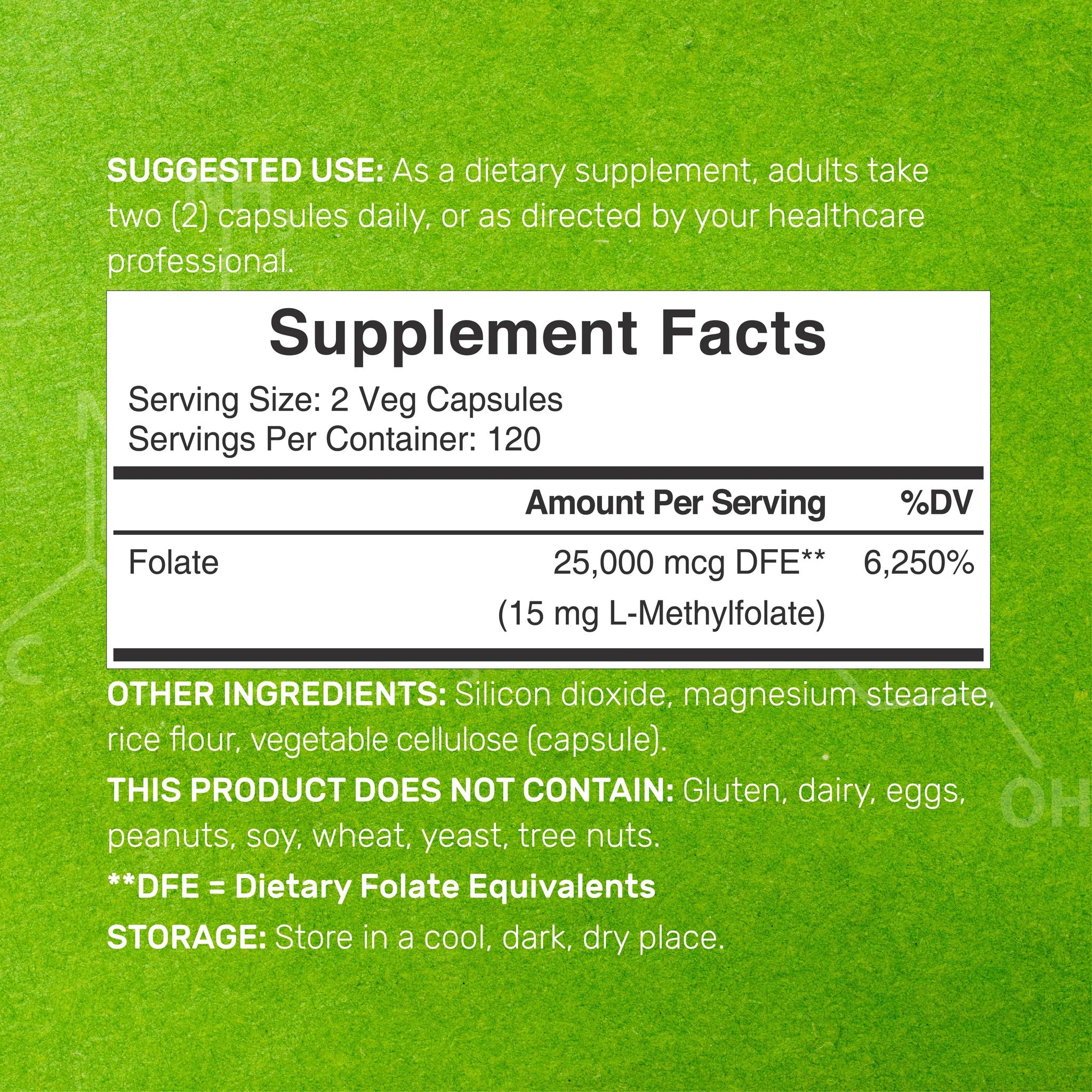 Deal Supplement L Methylfolate 15mg 25,000 Per Serving, 240 Veggie Capsules - Galeri
