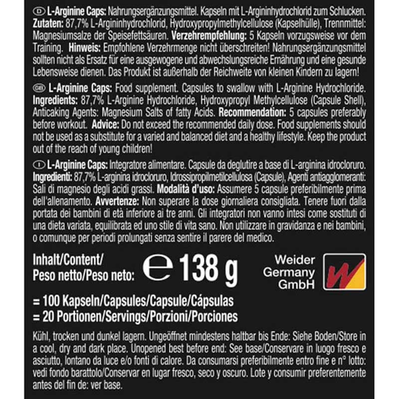 Weider L- Arginine Nitrix Oxide Booster 5000mg 100 Caps - Galeri