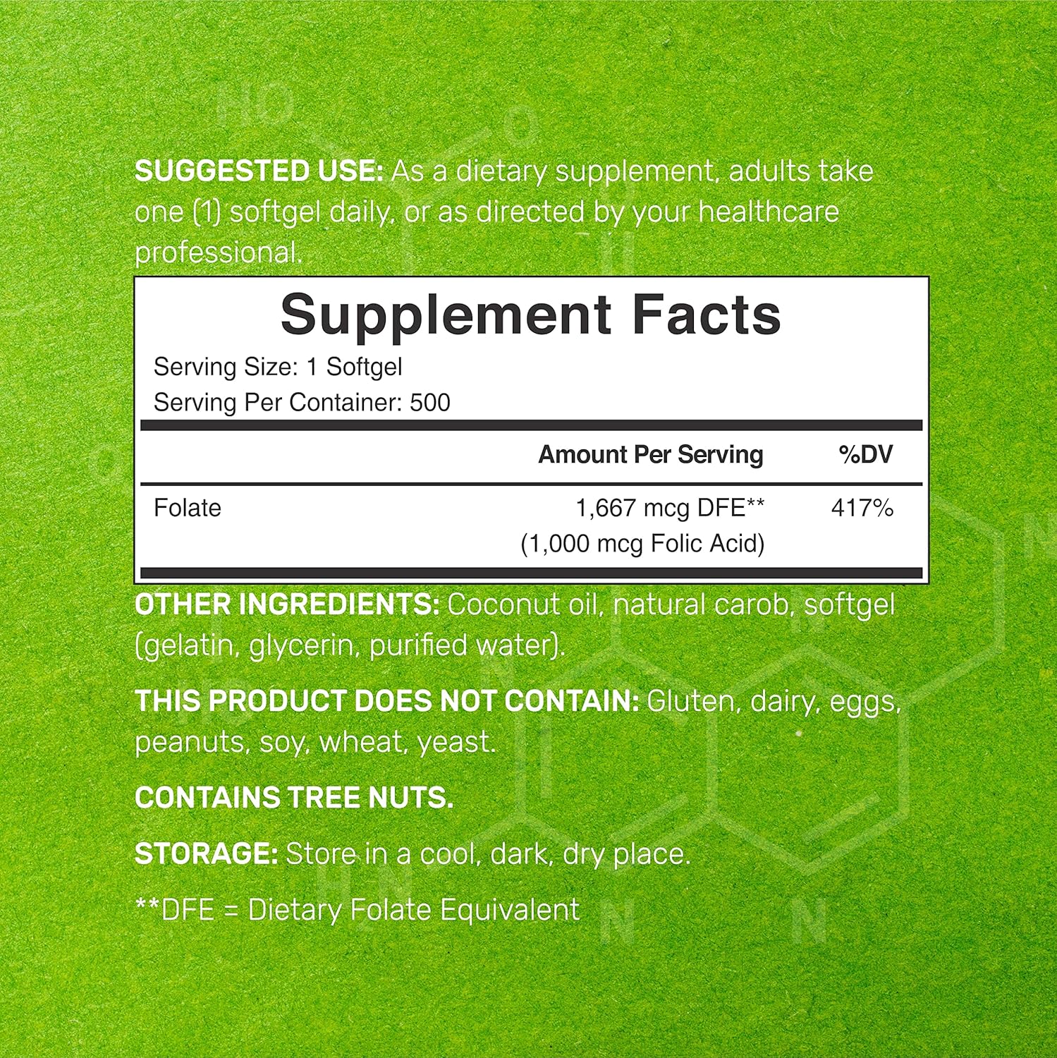 DEAL SUPPLEMENT Folic Acid 1000 mcg Oil Bioavailable Prenatal Vitamin B9 500 Softgels - Galeri