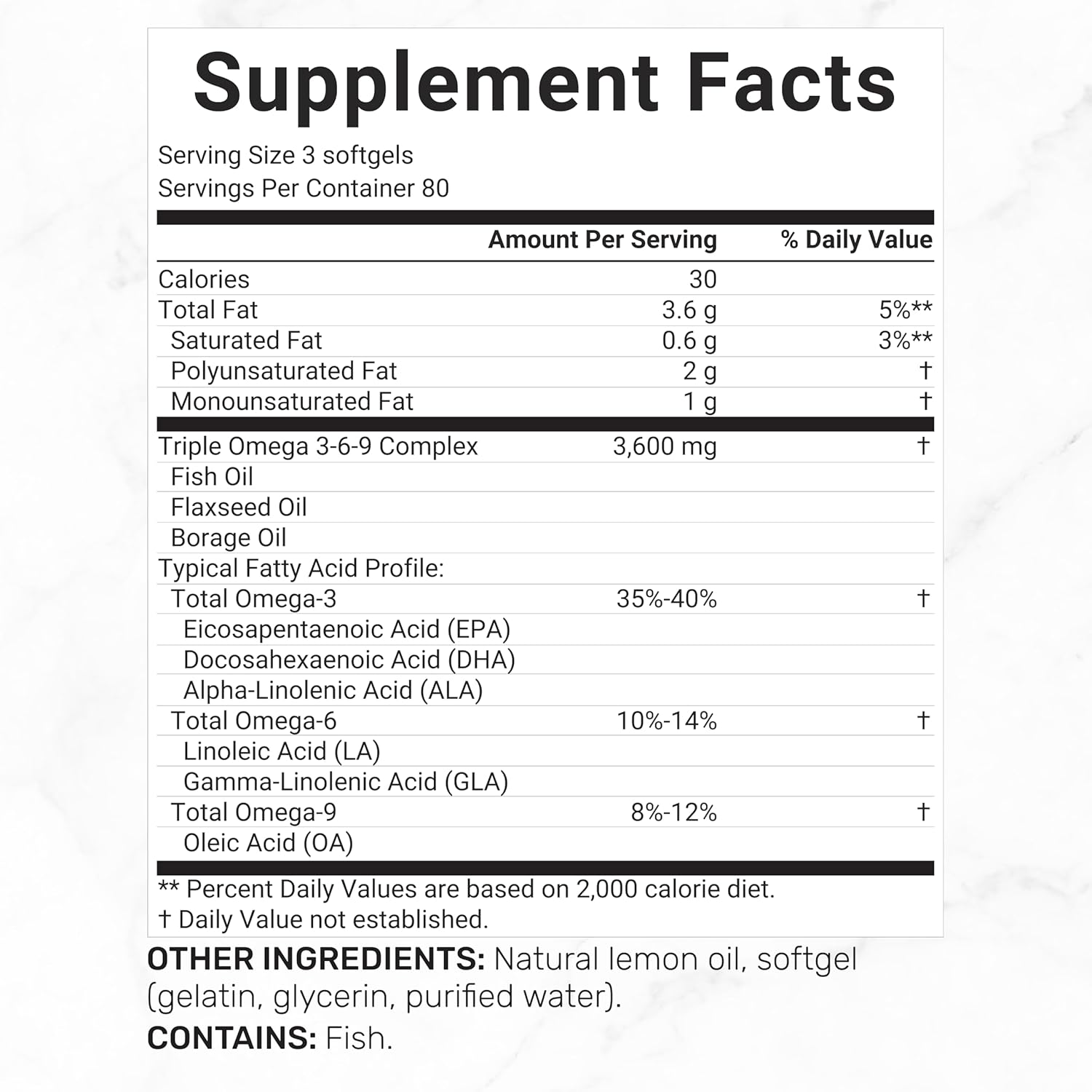 Deal Supplement Triple Omega 3-6-9 Fish Oil with Flaxseed Oil Borage Oils High EPA + DHA 3,600mg – 240 Softgels - Galeri