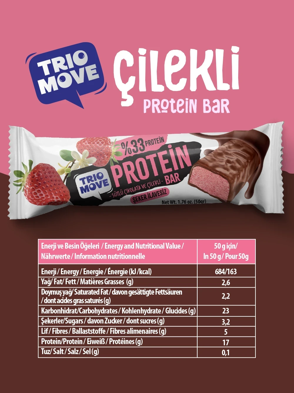 Trio Move Protein Bar 9 Adet X 50 Gr Çilekli Çikolata &amp; Vanilya - Galeri