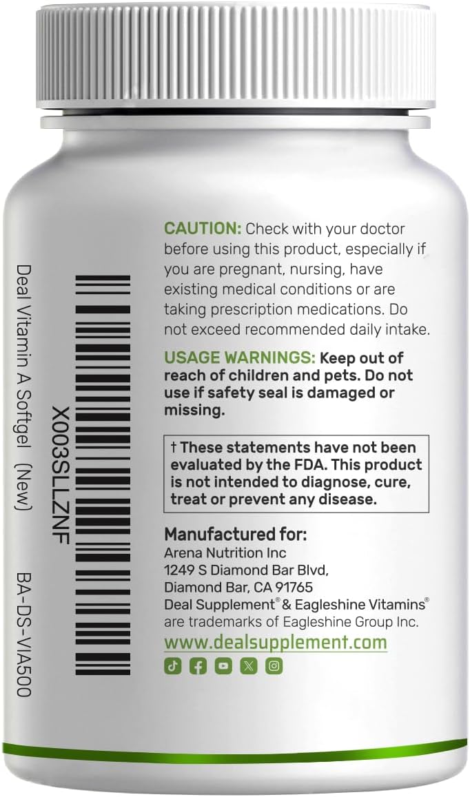 DEAL SUPPLEMENT Vitamin A 25000 IU 500 Coconut Oil Fish Liver Oil Vitamins for Eye Immune & Skin Health - Galeri