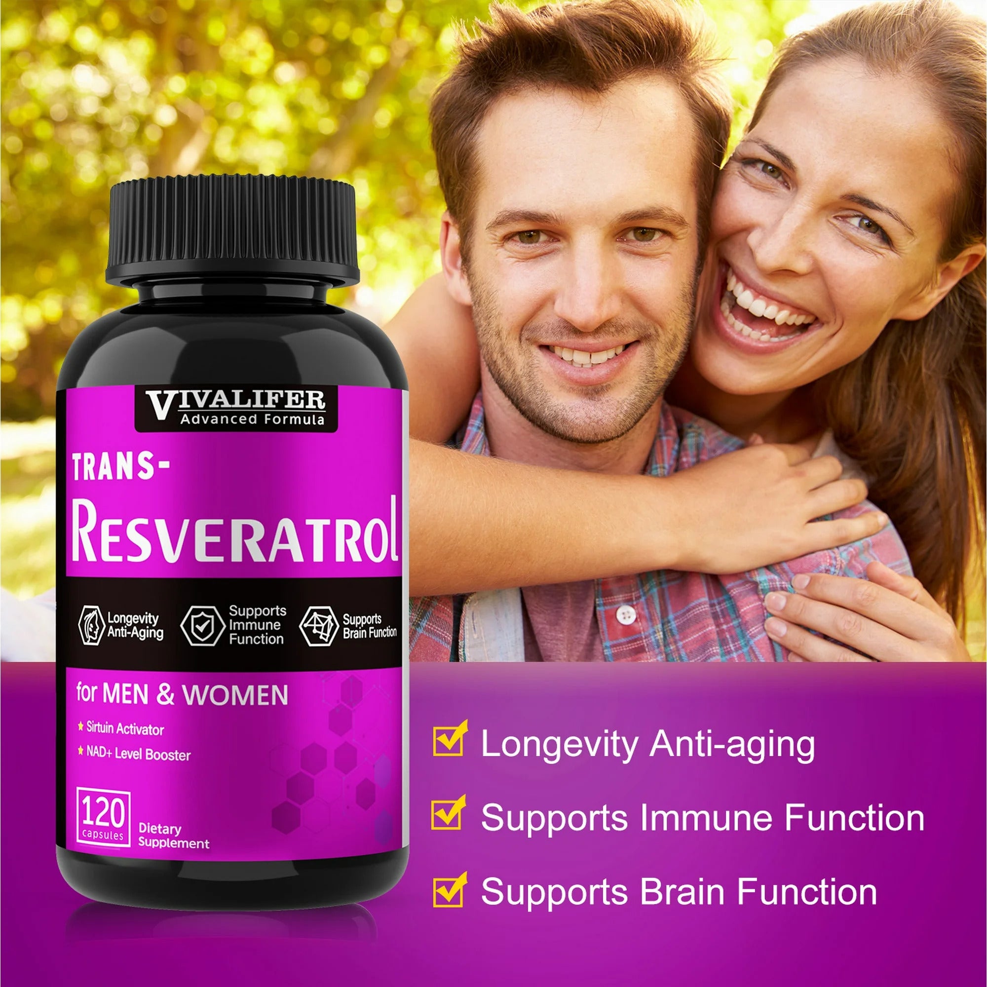 VIVALIFER Resveratrol+Vitamin C Anti-Aging Immune, Cardiovascular Joint 500mg+120mg 120 Caps - Galeri