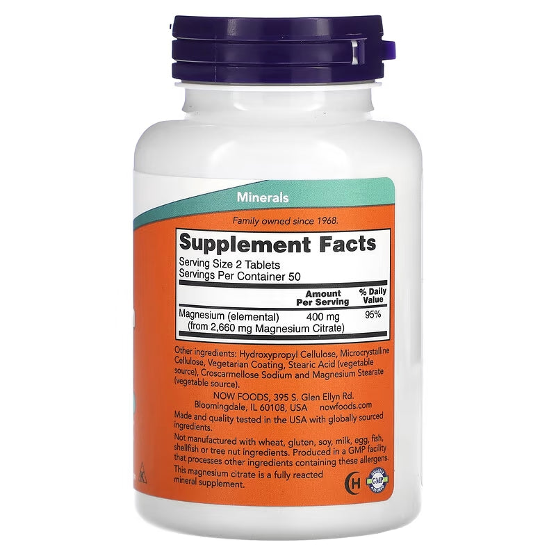 NOW Foods, Magnesium(Magnezyum) Citrate, 200 mg, 100 Tablets - Galeri