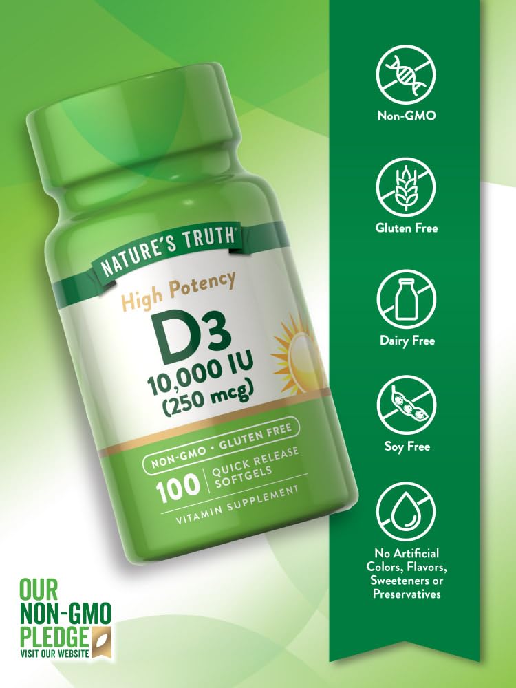 Natures Truth, Vitamin D3 High Potency, 250 mcg (10,000 IU), 100 Quick Release Softgels - Galeri