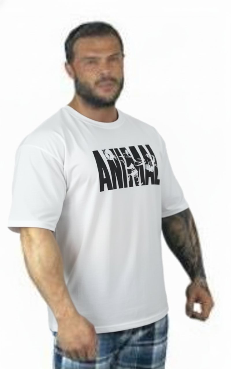 Oversize Tisort Animal Beyaz