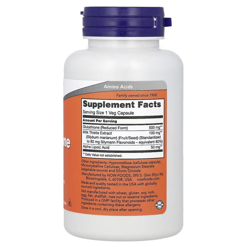 NOW Foods Glutathione With Milk Thistle Extract & Alpha Lipoic Acid Detox Support 60 Veg Capsules - Galeri