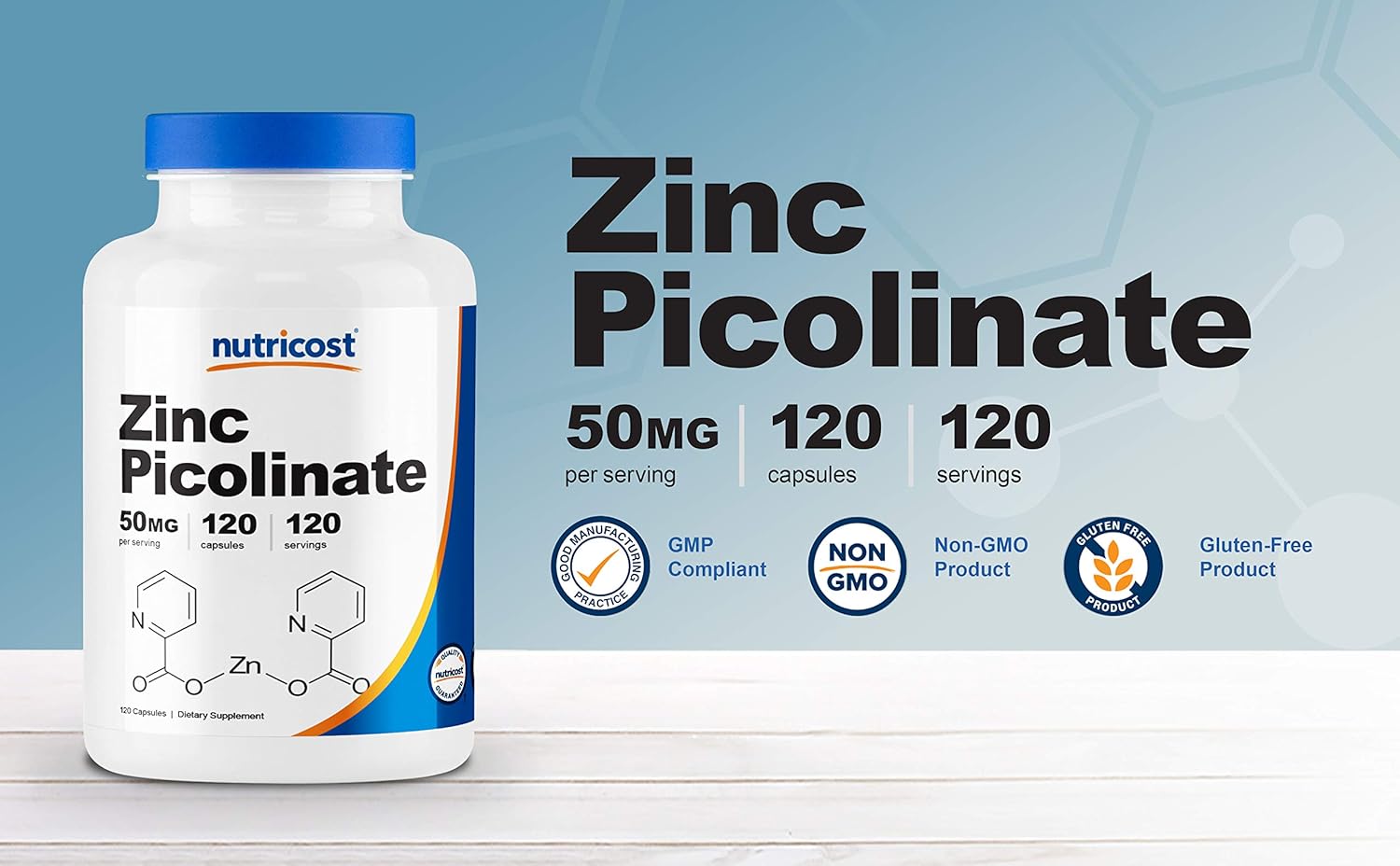 Nutricost Zinc Picolinate 50mg 120 Vegetarian Caps - Galeri
