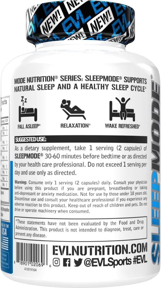 Evlution Nutrition Sleep Support Theanine Melatonin Gaba Valerian L-Tryptophan Lemon Balm and More - Restful Calm Caps - Galeri