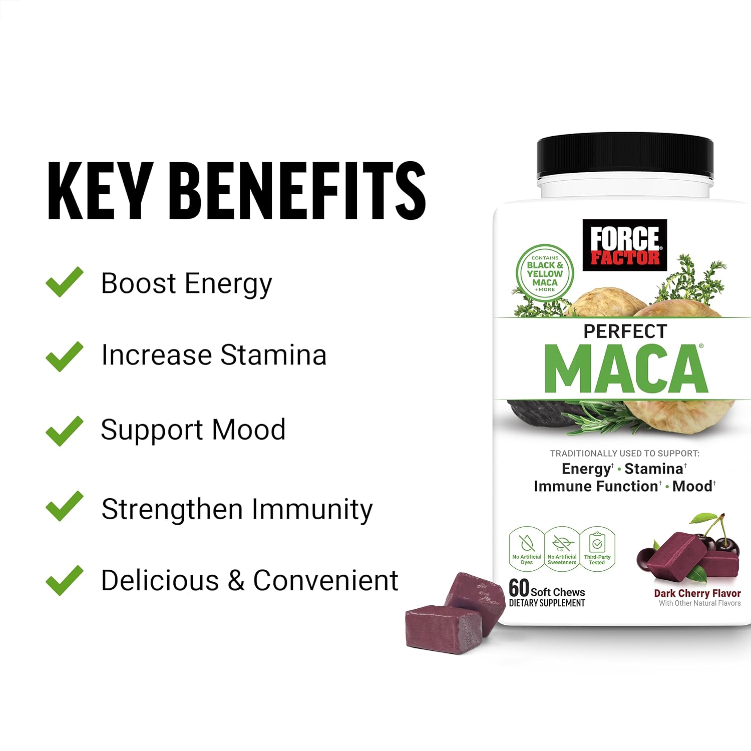 Force Factor Perfect Maca DIM+Saffron+Black Maca Antioxidants 60 Soft Chews - Galeri