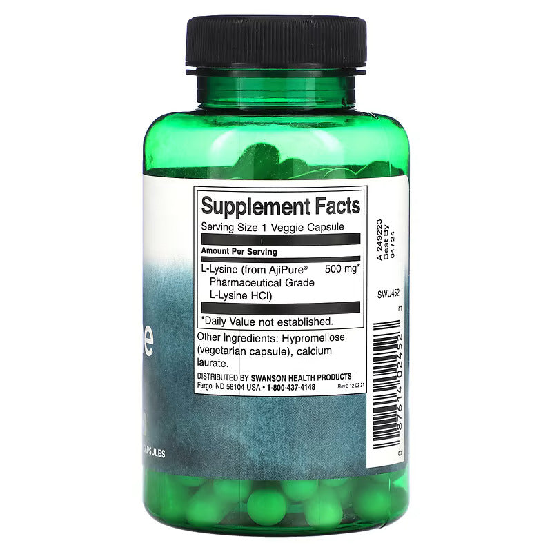 Swanson L-Lysine Lizin 500 mg 90 Veggie Capsules - Galeri