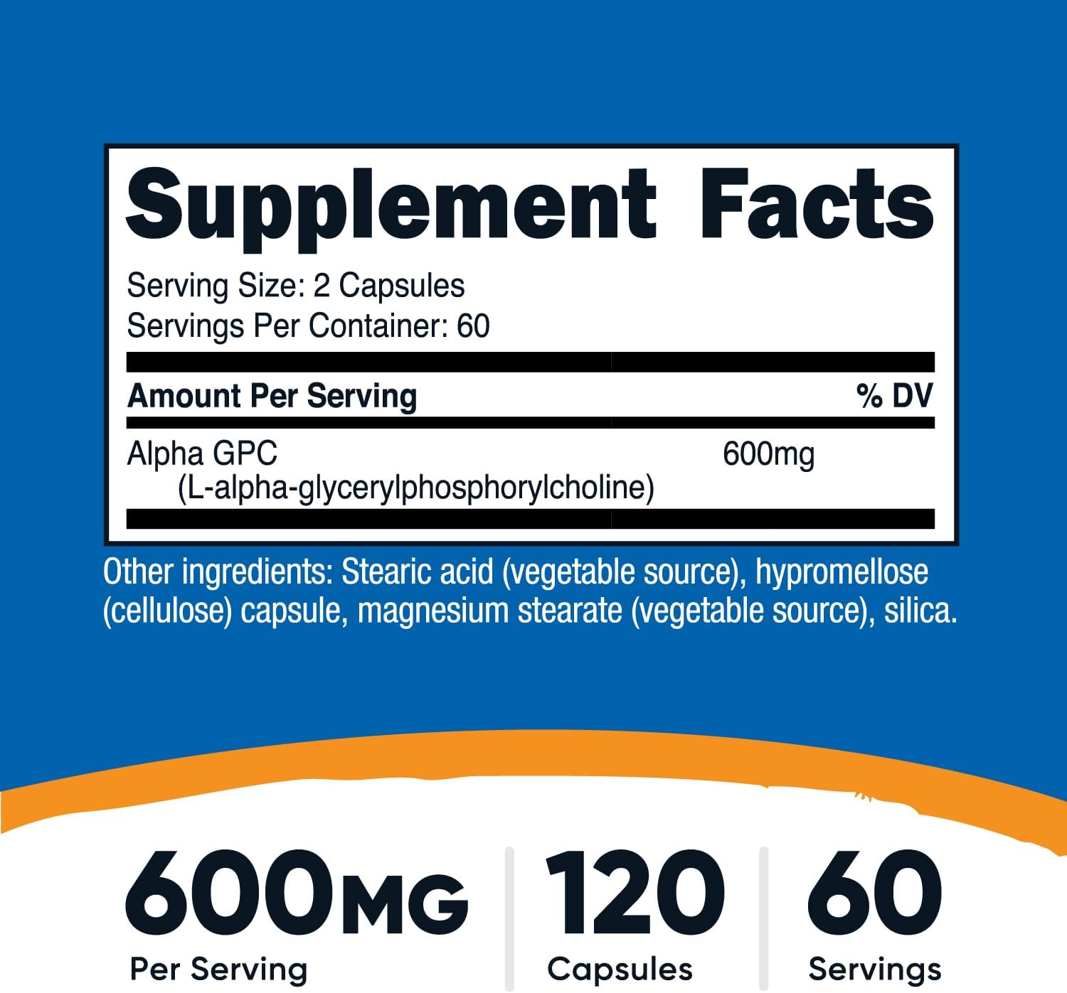 Nutricost Alpha GPC 600mg, 120 Vegetarian Capsules - Non-GMO and Gluten Free, 300mg Per Capsule - Galeri