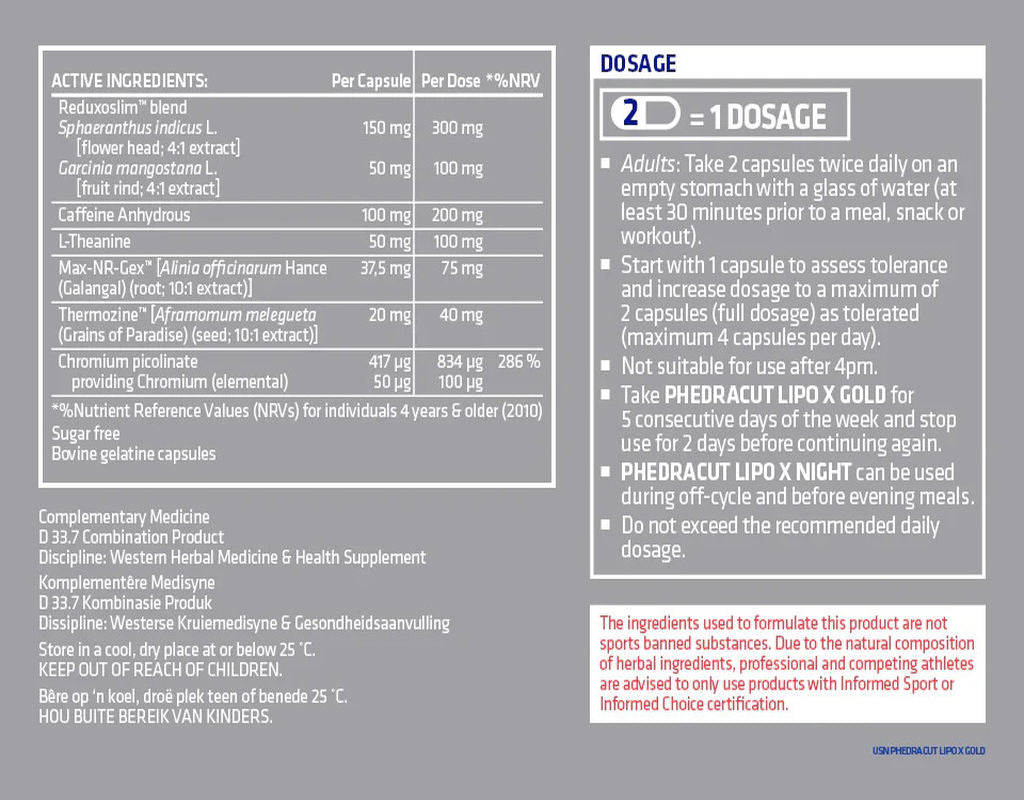 USN Phedra Cut Lipo Fat burner X Gold (Garcinia+Theanine ) 80 Caps - Galeri