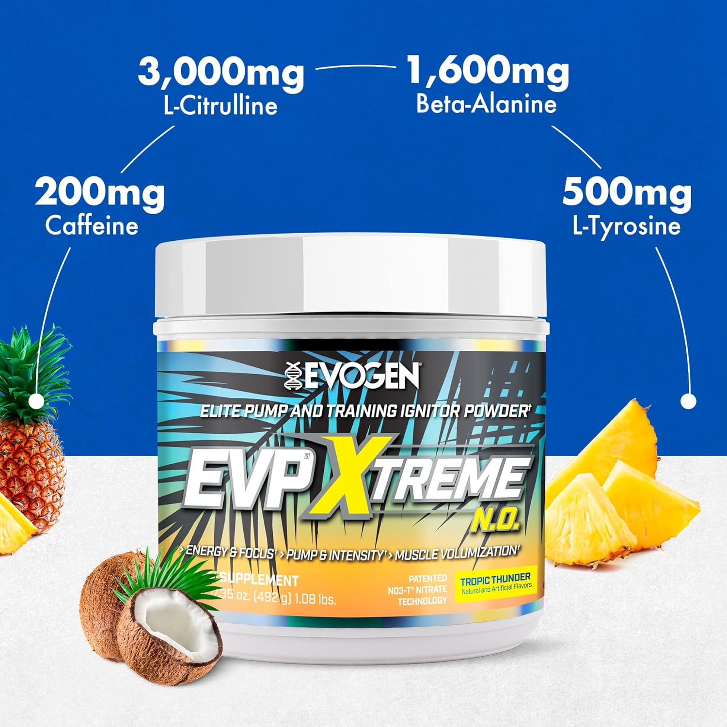Evogen EVP Xtreme NO - Sugar Free PreWorkout with Beta Alanine Creatine and Caffeine for Energy Pump Tropic Thunder - Galeri