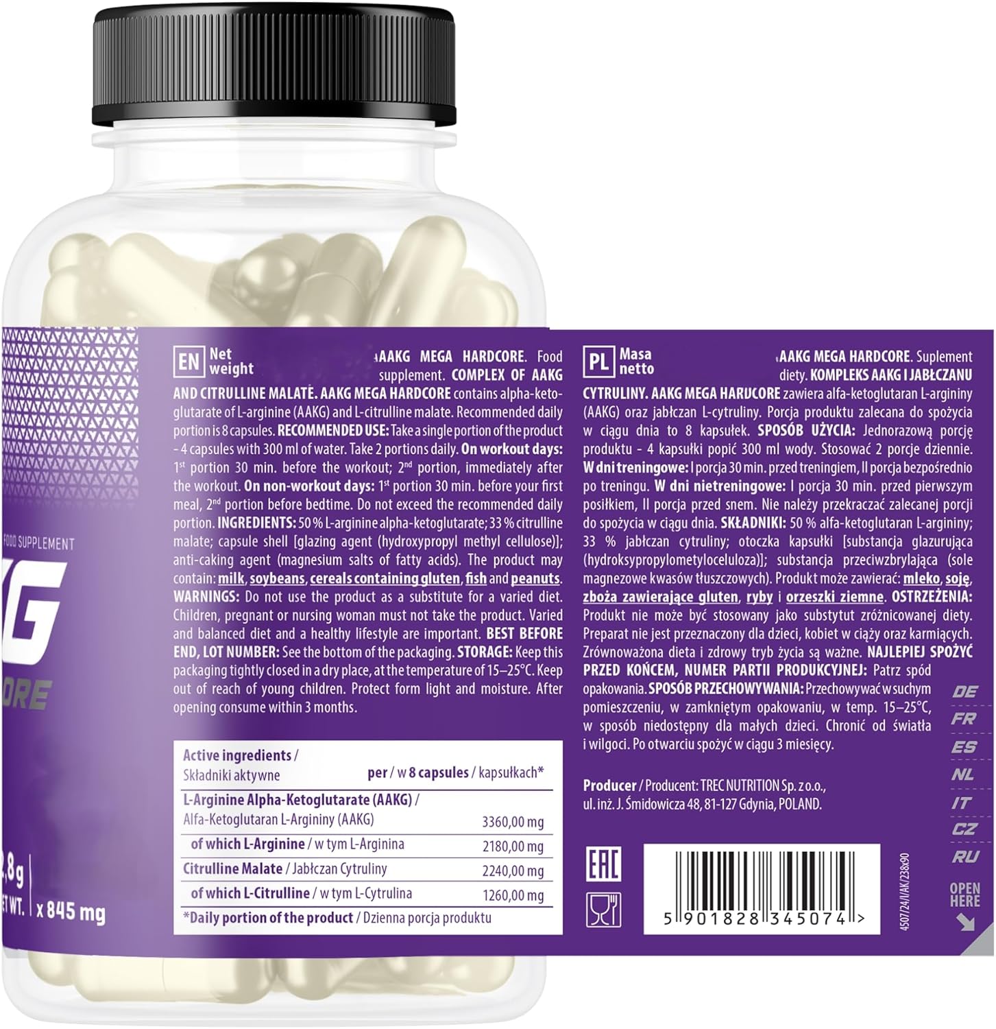 TREC Nutrition AAKG Nitric Oxide L-Arginine L-Citrulline Pump 120 Caps - Galeri