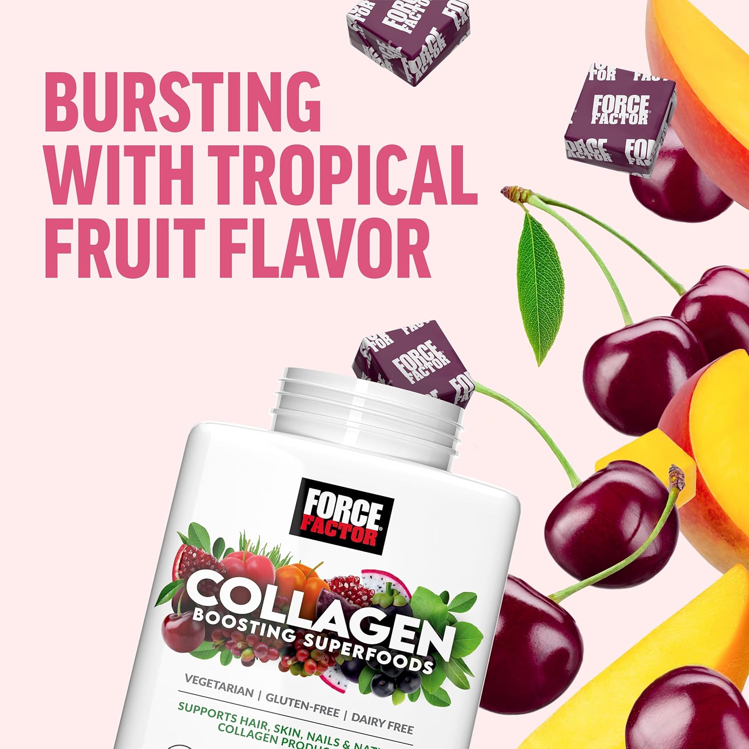 Force Factor Collagen Superfoods Women with Biotin Hyaluronic Acid and Vitamin C for Hair Skin Nails 60 Chews - Galeri