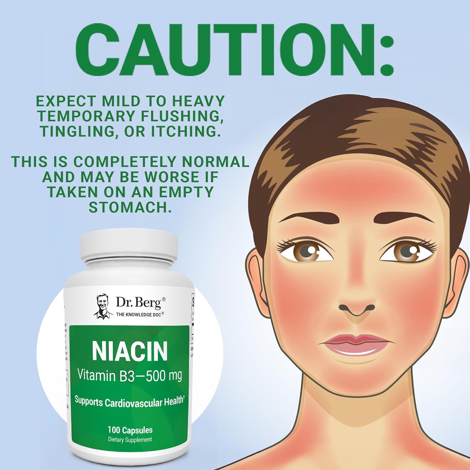 Dr. Berg Highly-Potent Niacin Flush Tolerance 500 mg Vitamin B3 for Heart Brain & Energy Support – 100 Caps - Galeri