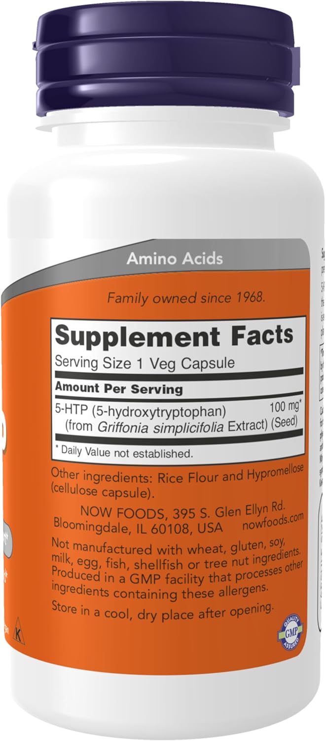 NOW Foods Supplements, 5-HTP 100mg, 60 Veg Caps - Galeri