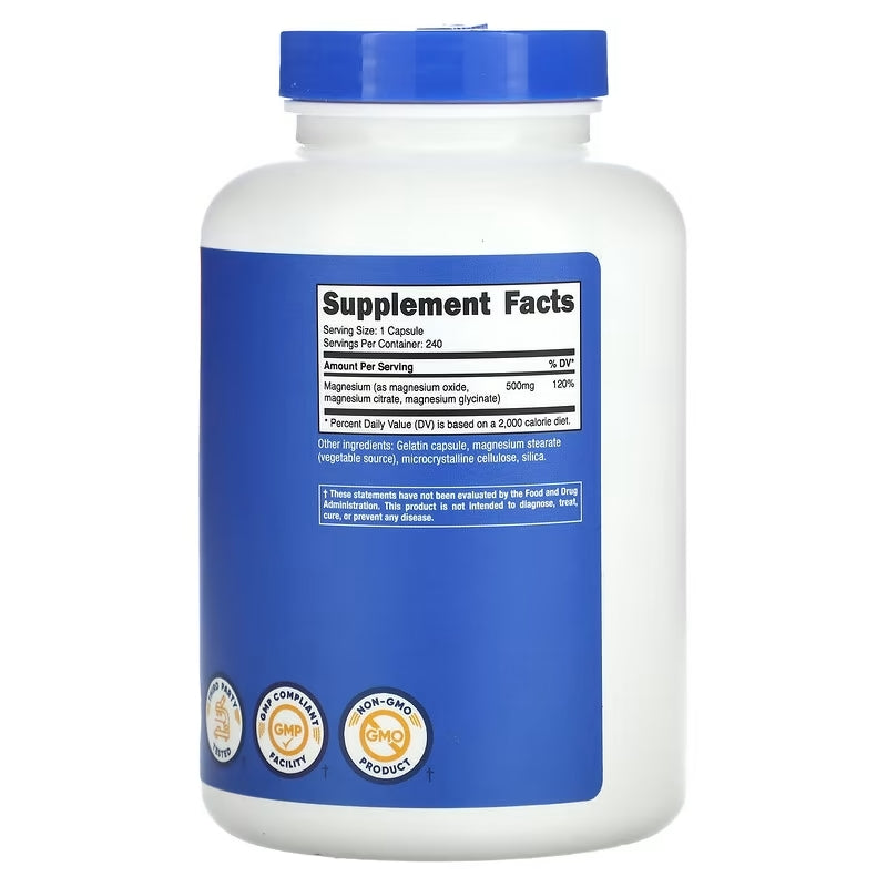 Nutricost, Magnesium Oxide , Citrate , glycinate Complex  500 mg 240 Caps - Galeri