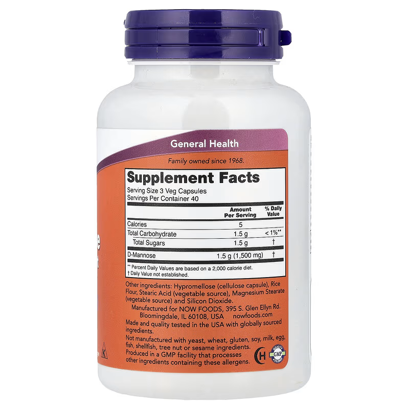 NOW Foods D-Mannose Women's Health Urinary Support 500 mg 120 Veg Caps - Galeri