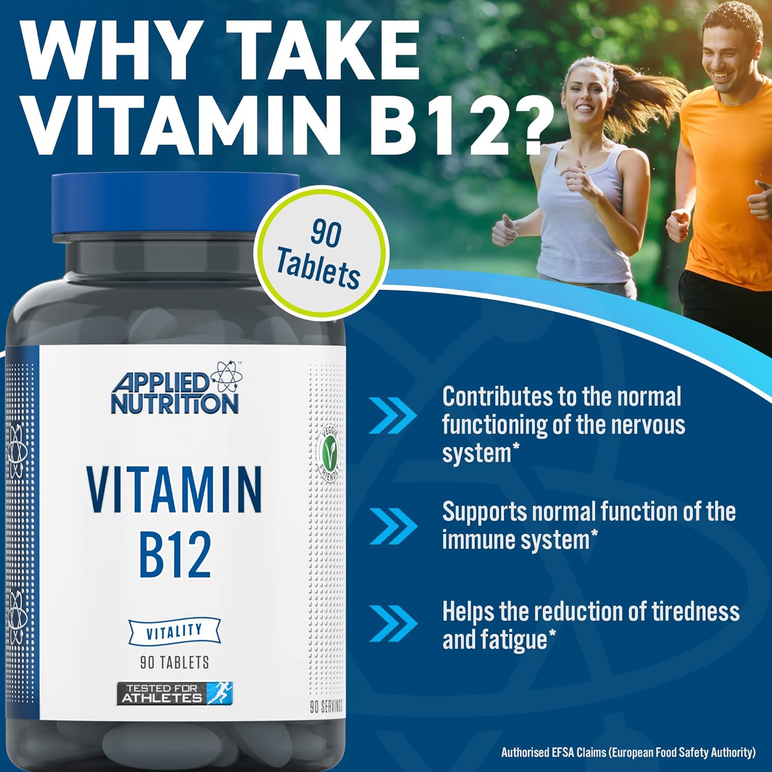 Applied Nutrition Vitamin B12 Immune System Support & Reduction of Tiredness and Fatigue 90 Tablets - Galeri