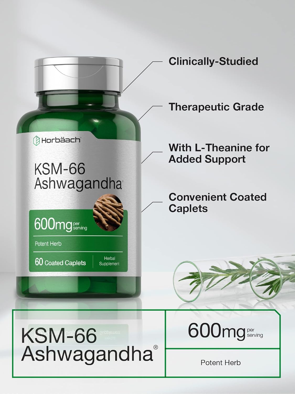 Horbaach KSM66 Ashwagandha 600mg | with L-Theanine 60 Tablet - Galeri