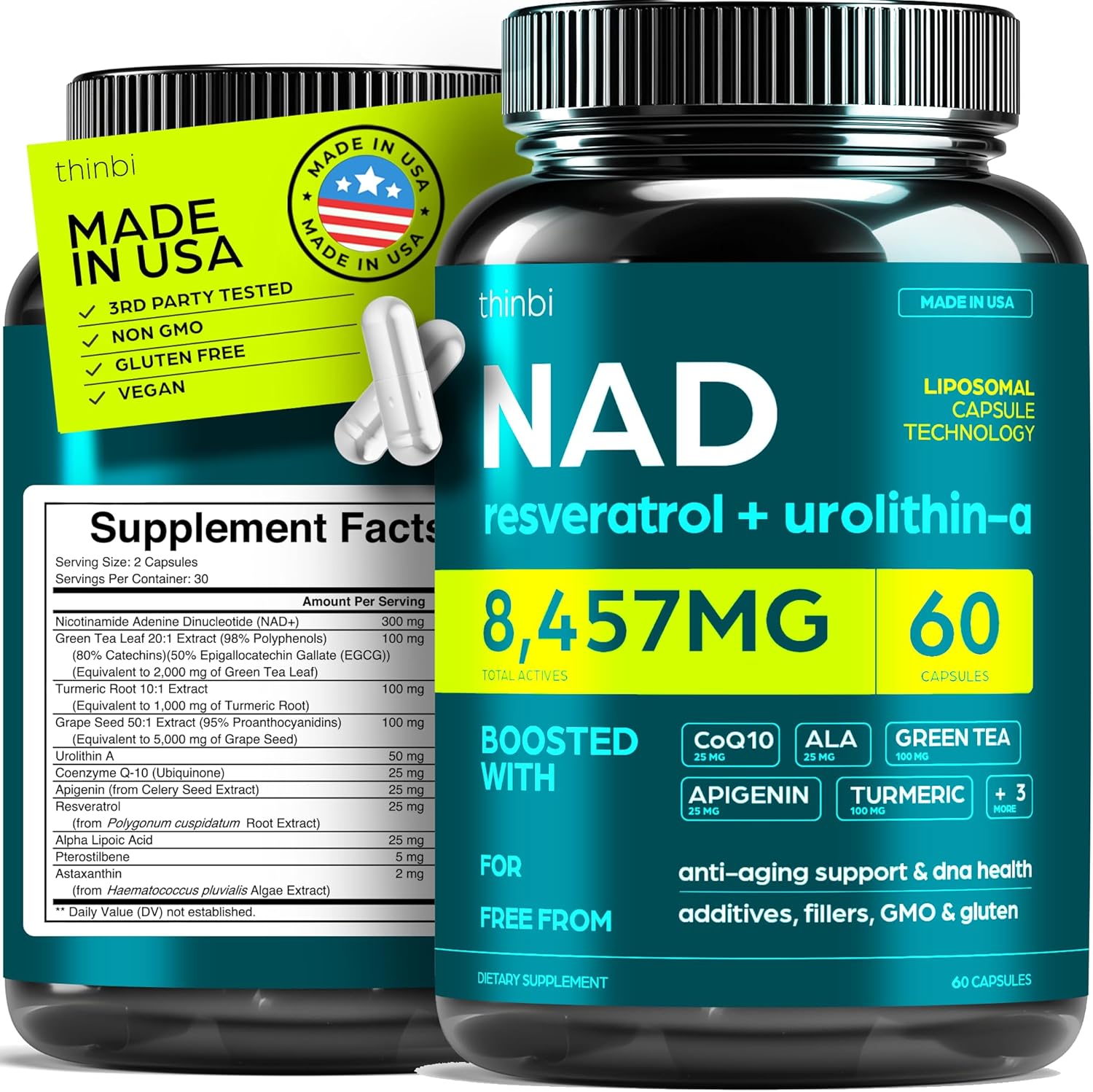 Artnaturals NAD+ 8457mg Extra Strength NMN Alternative Liposomal Urolithin A Apigenin Resveratrol 60 Caps