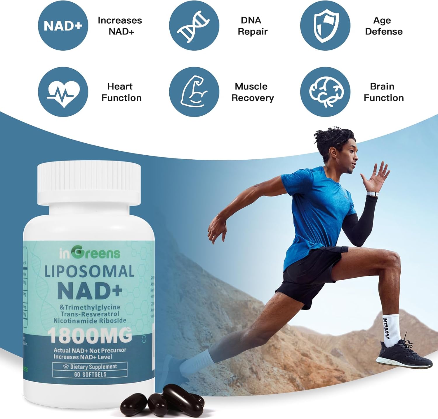 inGreens Liposomal NAD+TMG+RESVERATROL+NİCOTİNAMİDE Supplement 1800 mg 60 Softgel - Galeri