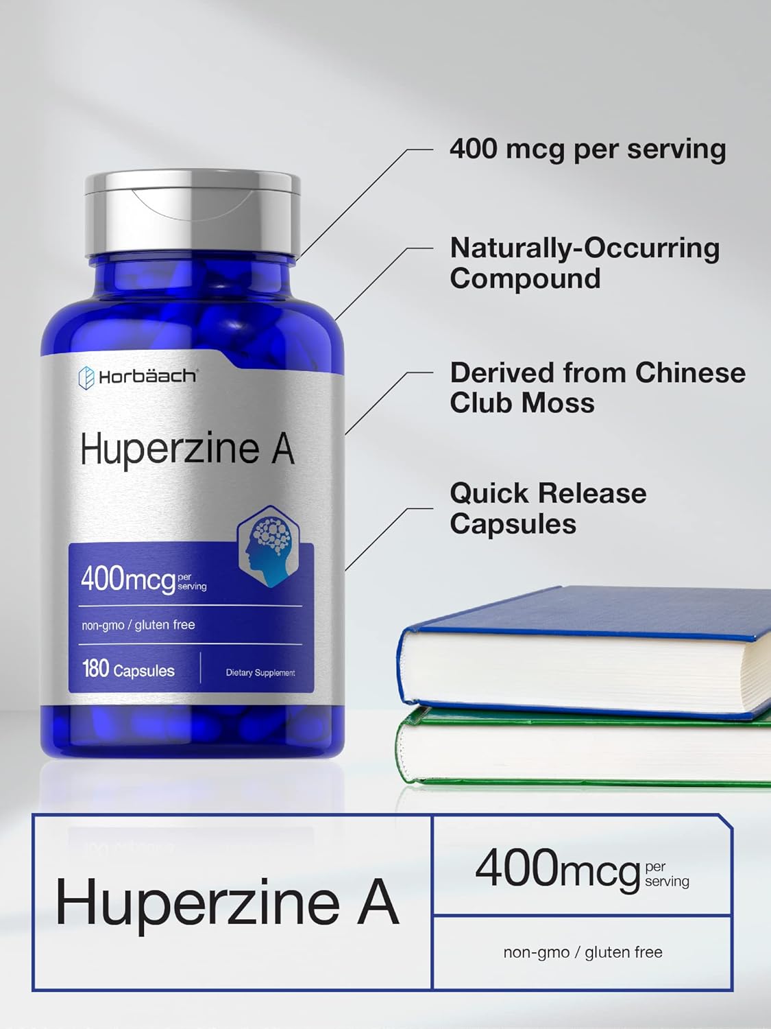 Horbaach Huperzine(Huperzia serrata) A 400mcg | 180 Capsules | Non-GMO, Gluten Free - Galeri