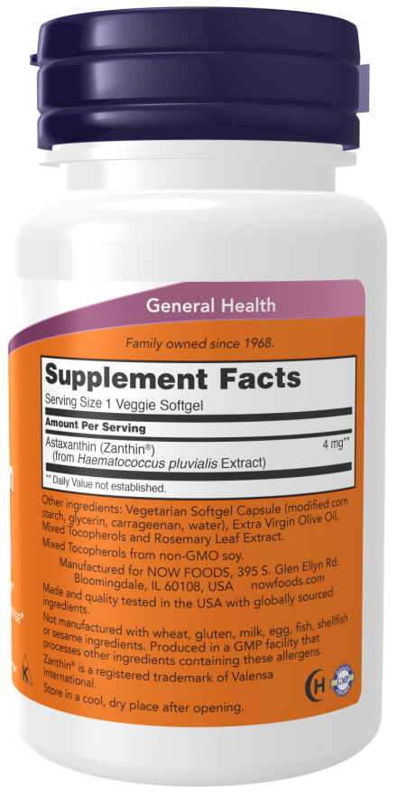 NOW Foods Astaxanthin immunity eyes health  4 mg 60 Vegetarian Capsules - Galeri