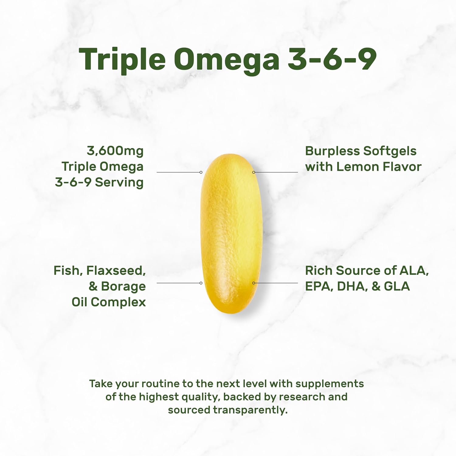 Deal Supplement Triple Omega 3-6-9 Fish Oil with Flaxseed Oil Borage Oils High EPA + DHA 3,600mg – 240 Softgels - Galeri