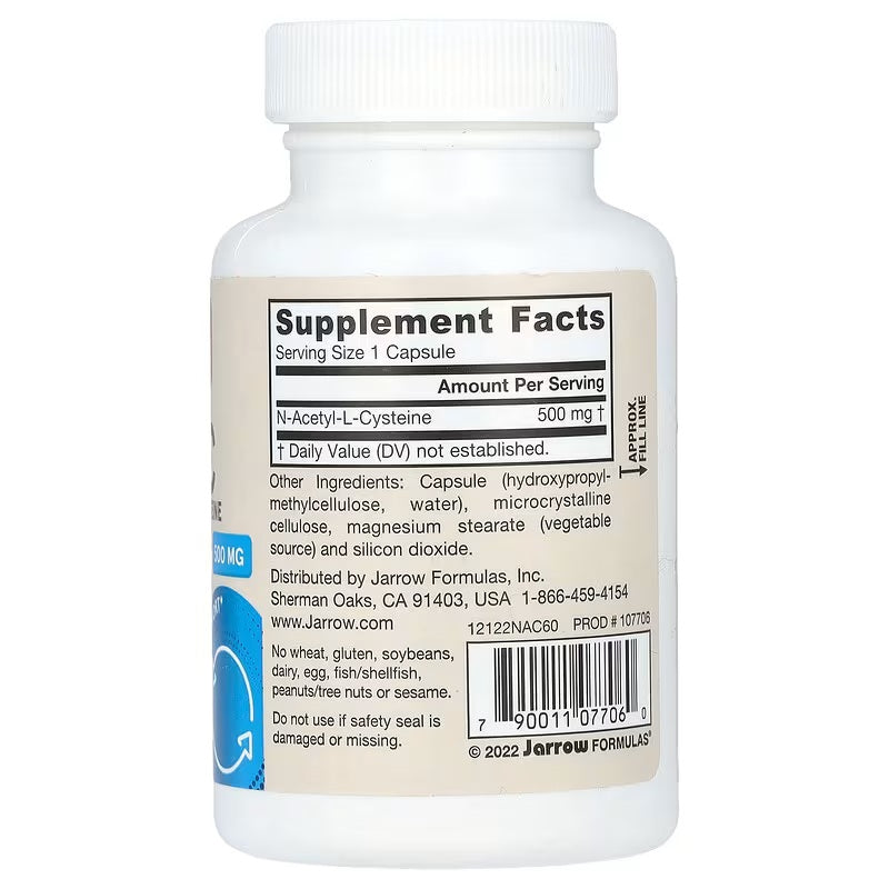 Jarrow Formulas Vegetarian N-Acetyl Cysteine NAC 500 mg 60 Veggies Caps - Galeri