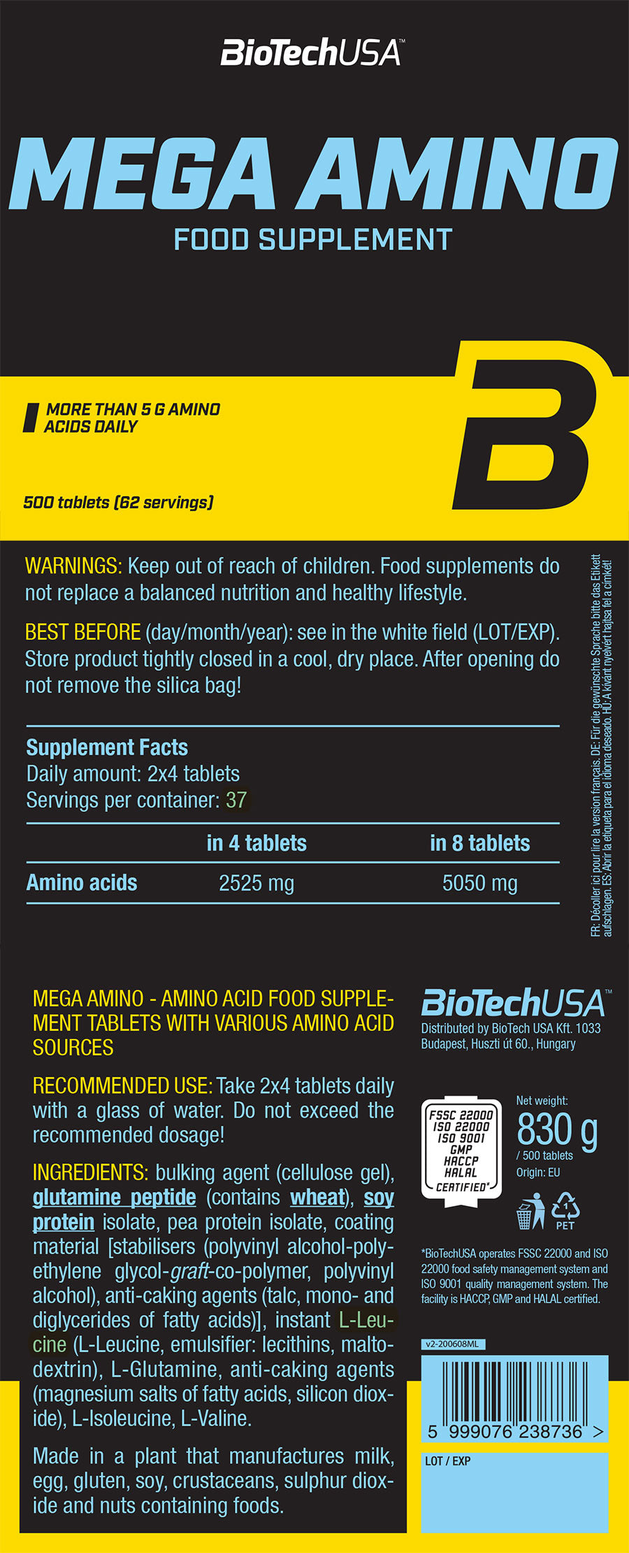 BIOTECH USA Mega Amino - 500 tablets - Galeri