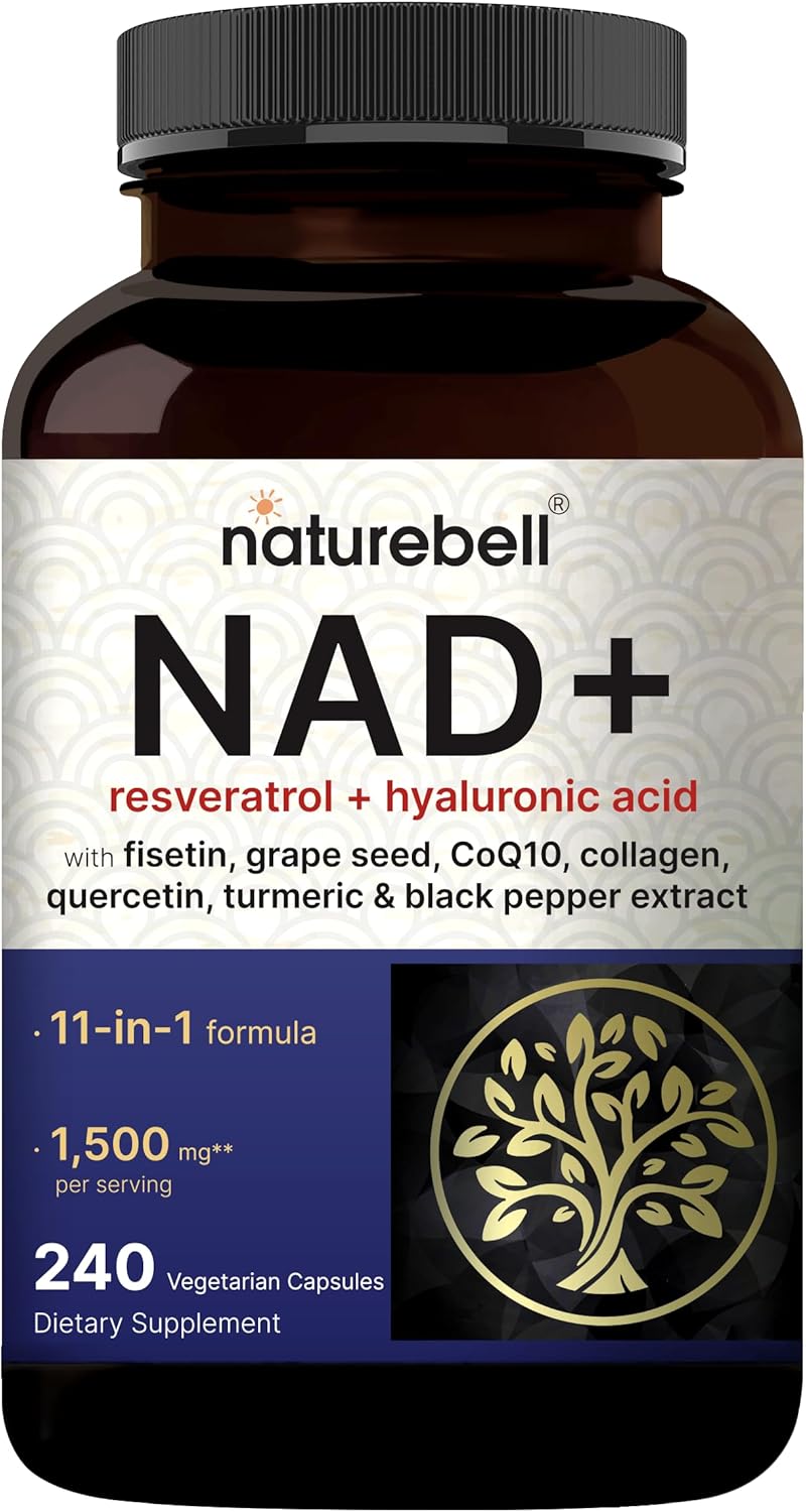 NatureBell NAD+ 11-in-1 Complex 1,500 mg NMN Alternative Resveratrol CoQ10 Hyaluronic Acid, Fisetin 240 Veggie Caps