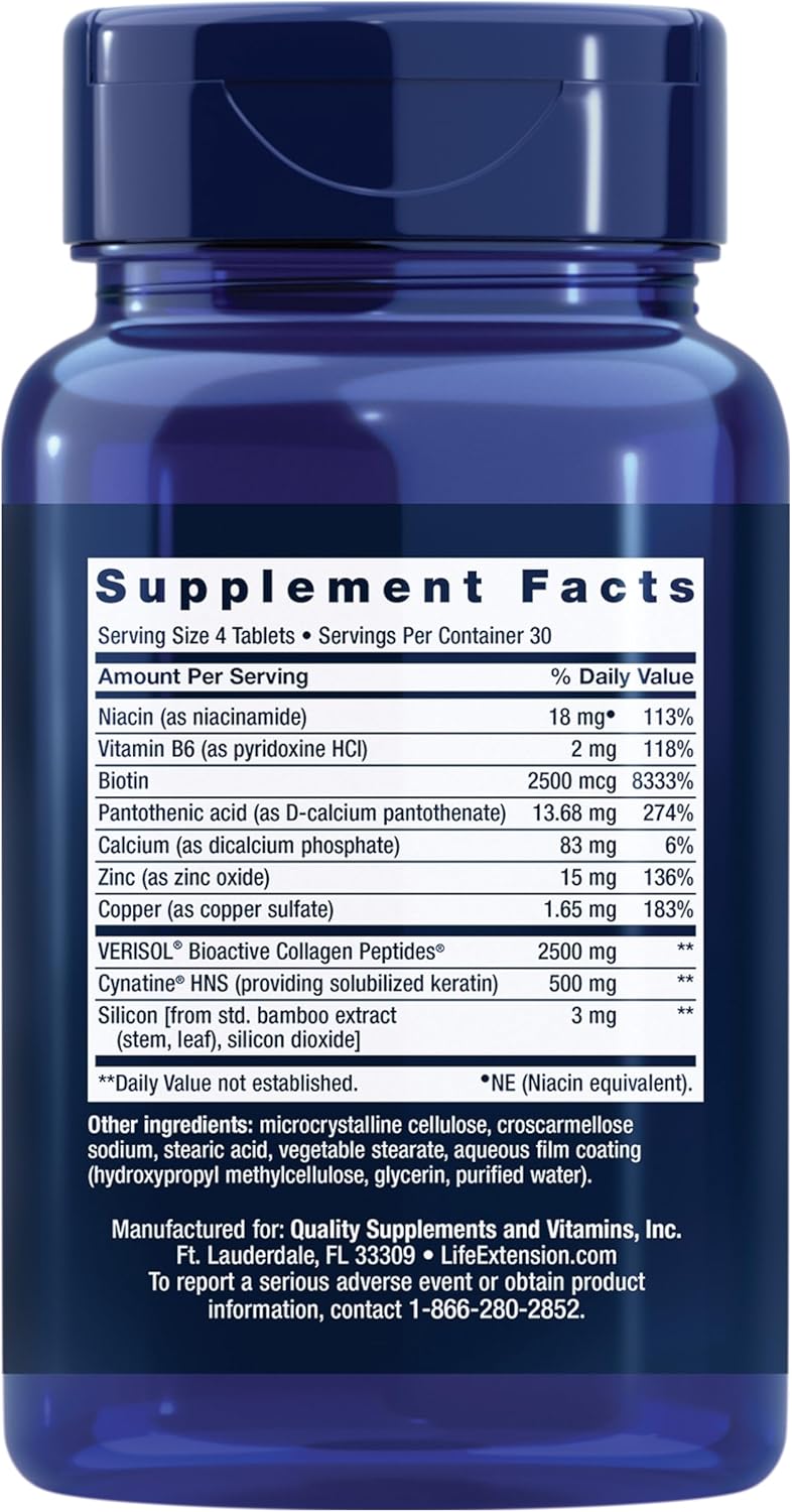 Life Extension Hair Skin & Nails Zinc Biotin Collagen Plus Formula 120 Tablets - Galeri