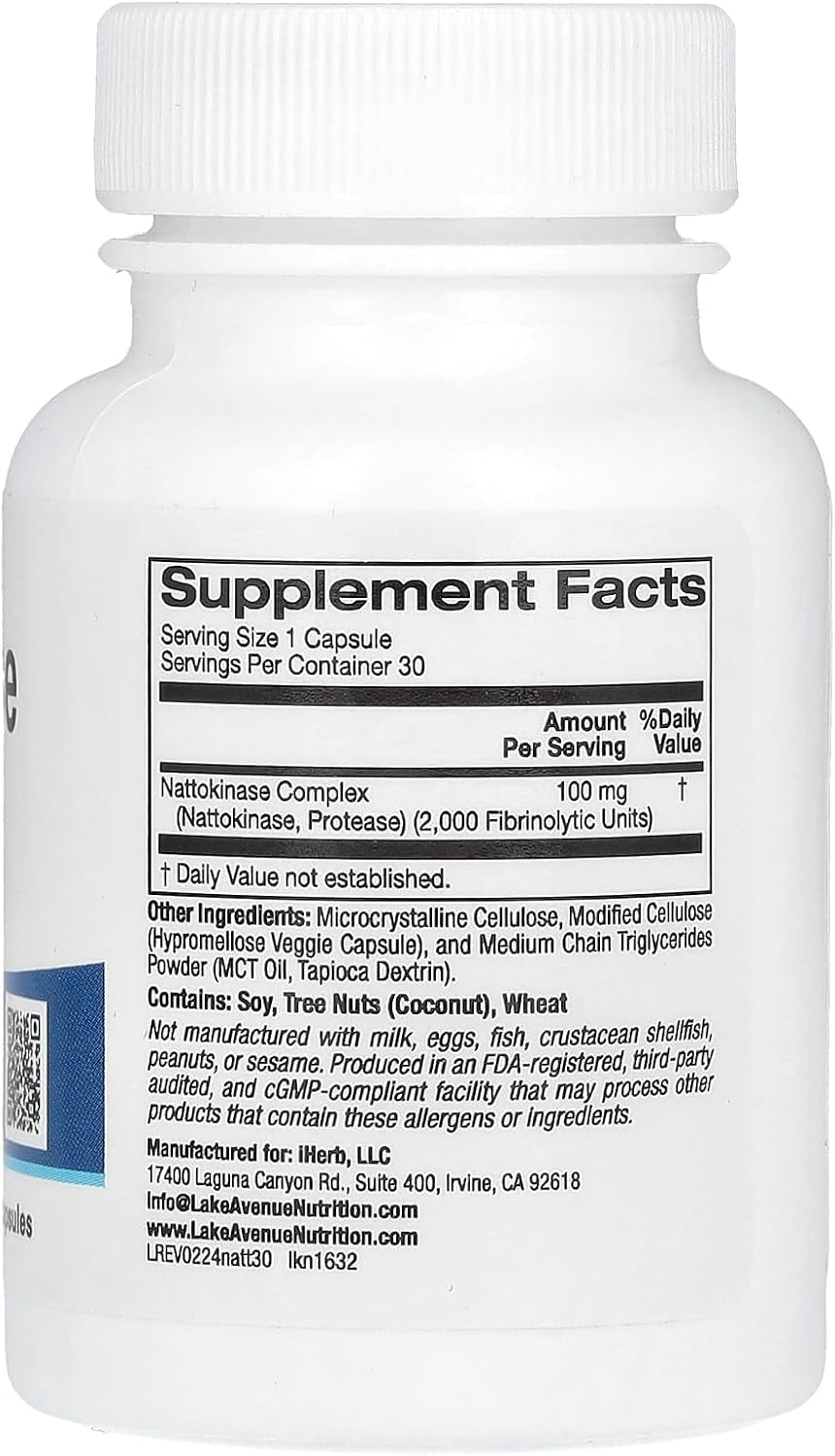 Lake Avenue Nutrition Nattokinase Proteolytic Enzyme Gut Health 2,000 FUs 30 Veggie Caps - Galeri