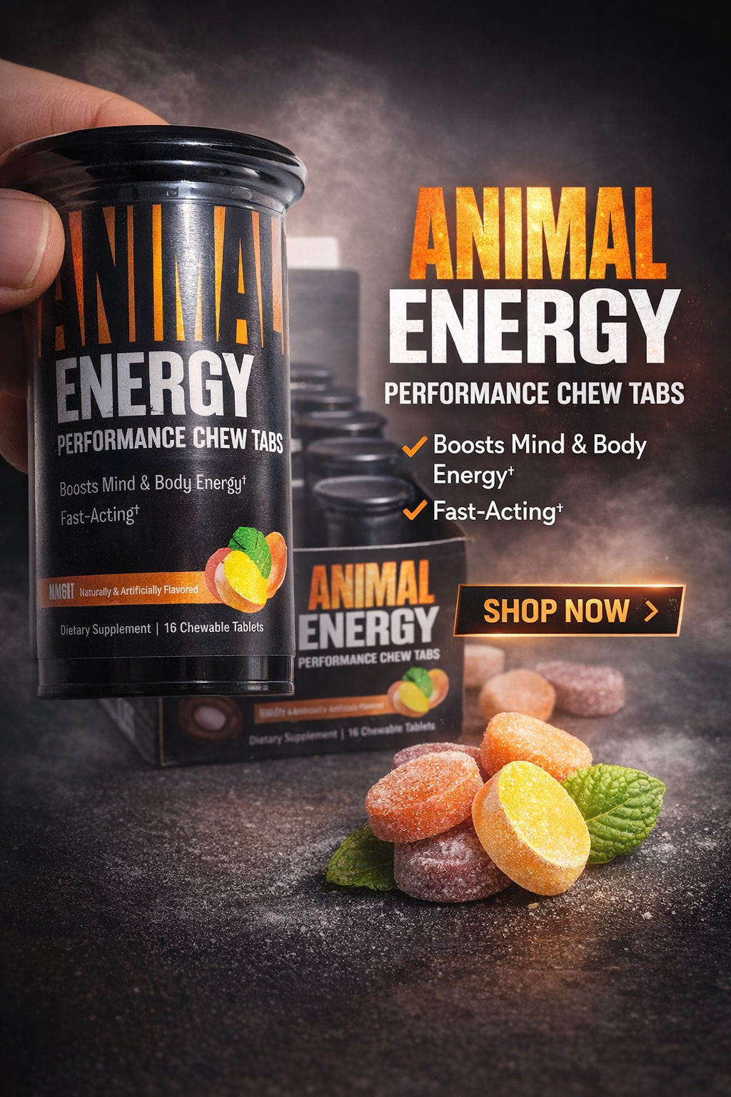 Universal Nutrition Animal Energy Preworkout Boosts Mind 16 Chews x 9 bottle - Galeri