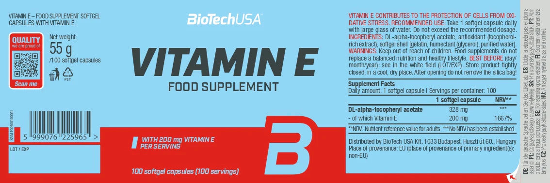 BiotechUsa Vitamin E Antioxidants immune system - 100 softgel - Galeri
