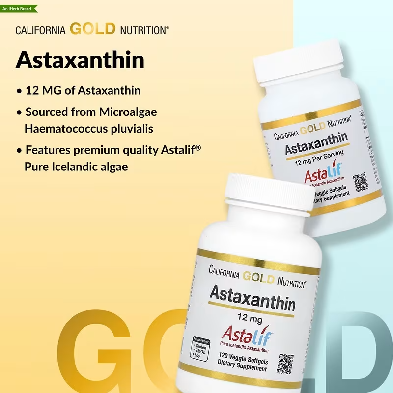 California Gold Nutrition Astaxanthin Antioxidant Carotenoid AstaLif Pure Icelandic 99% 12 mg 30 Caps - Galeri