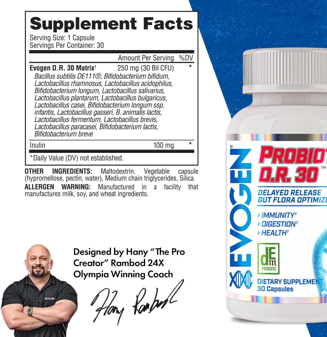 Evogen Probiotic D.R. lactobacillus Gut Flora Optimizer Immunity Digestion Health 30 Billion CFUs 30 Caps - Galeri
