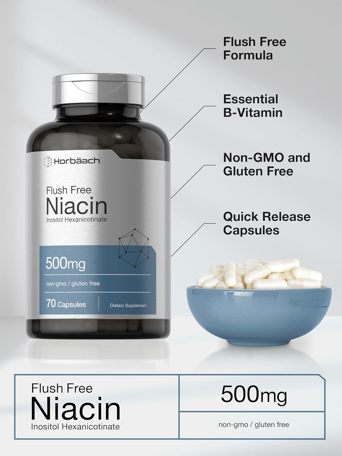Horbaach Niacin with inosıtol 500mg 70 Caps