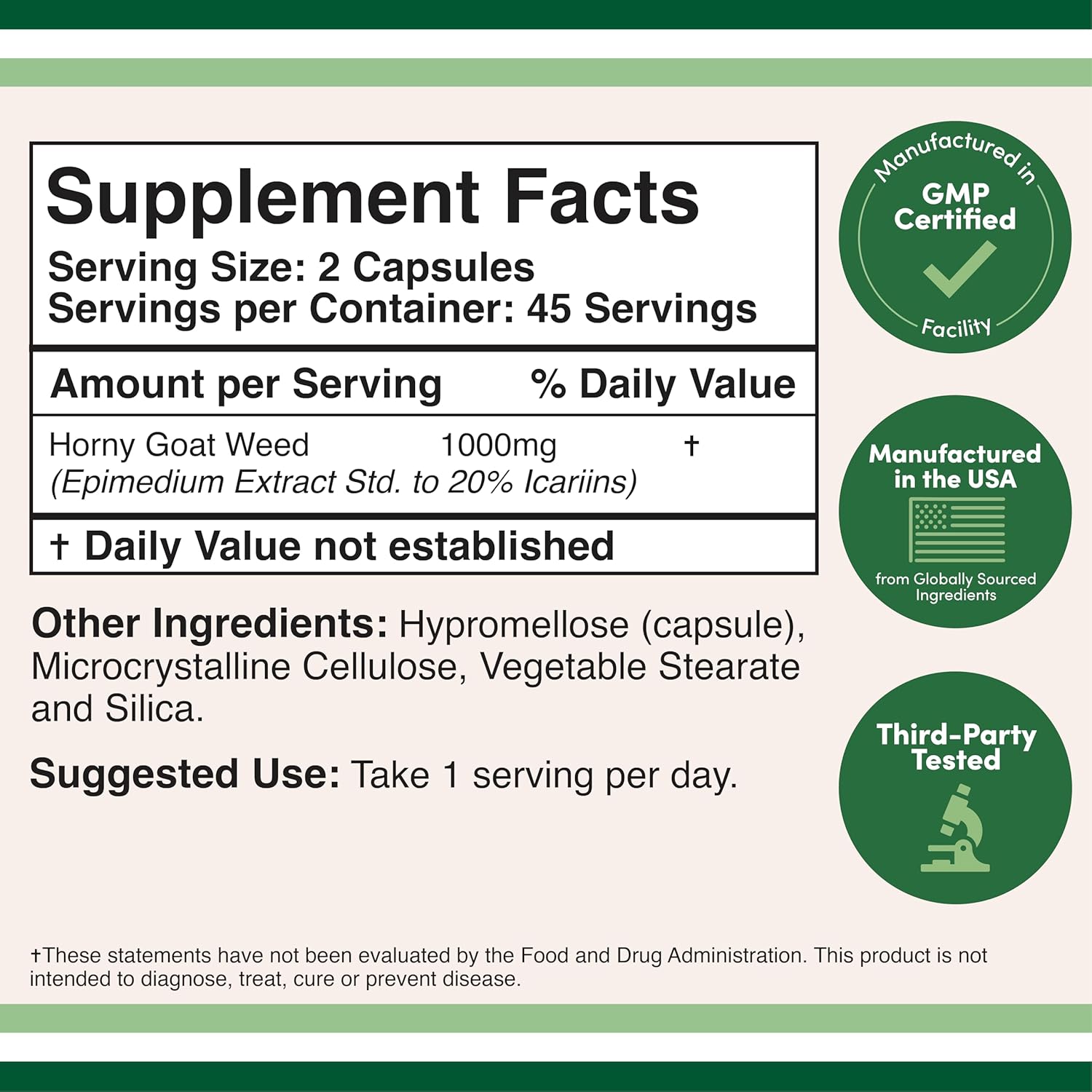 Double Wood Horny Goat Weed Men Women Max Strength Epimedium Male Enhancing 1,000mg 90 Caps - Galeri