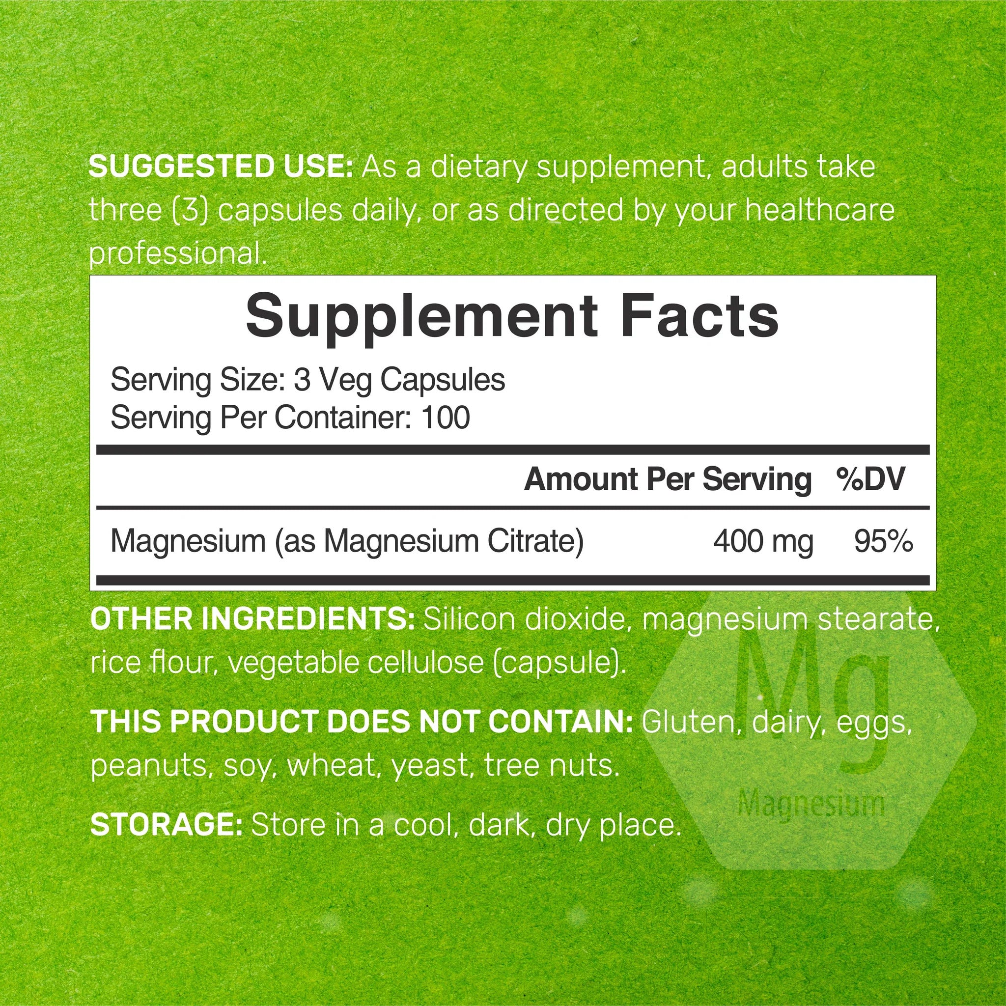 Deal Supplement Magnesium(Magnezyum) Citrate 400mg Per Serving, 300 Veggie Capsules - Galeri